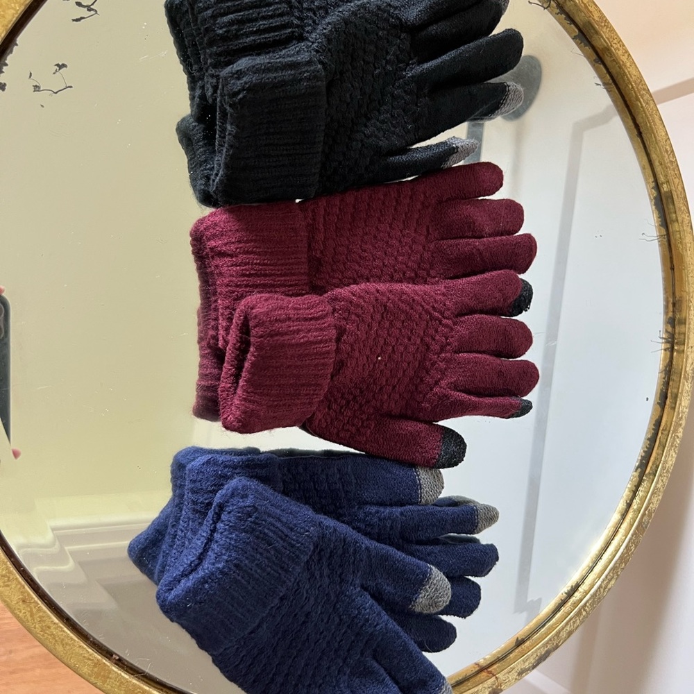 Women’s Knit Gloves Set - Black, Burgundy, and Navy